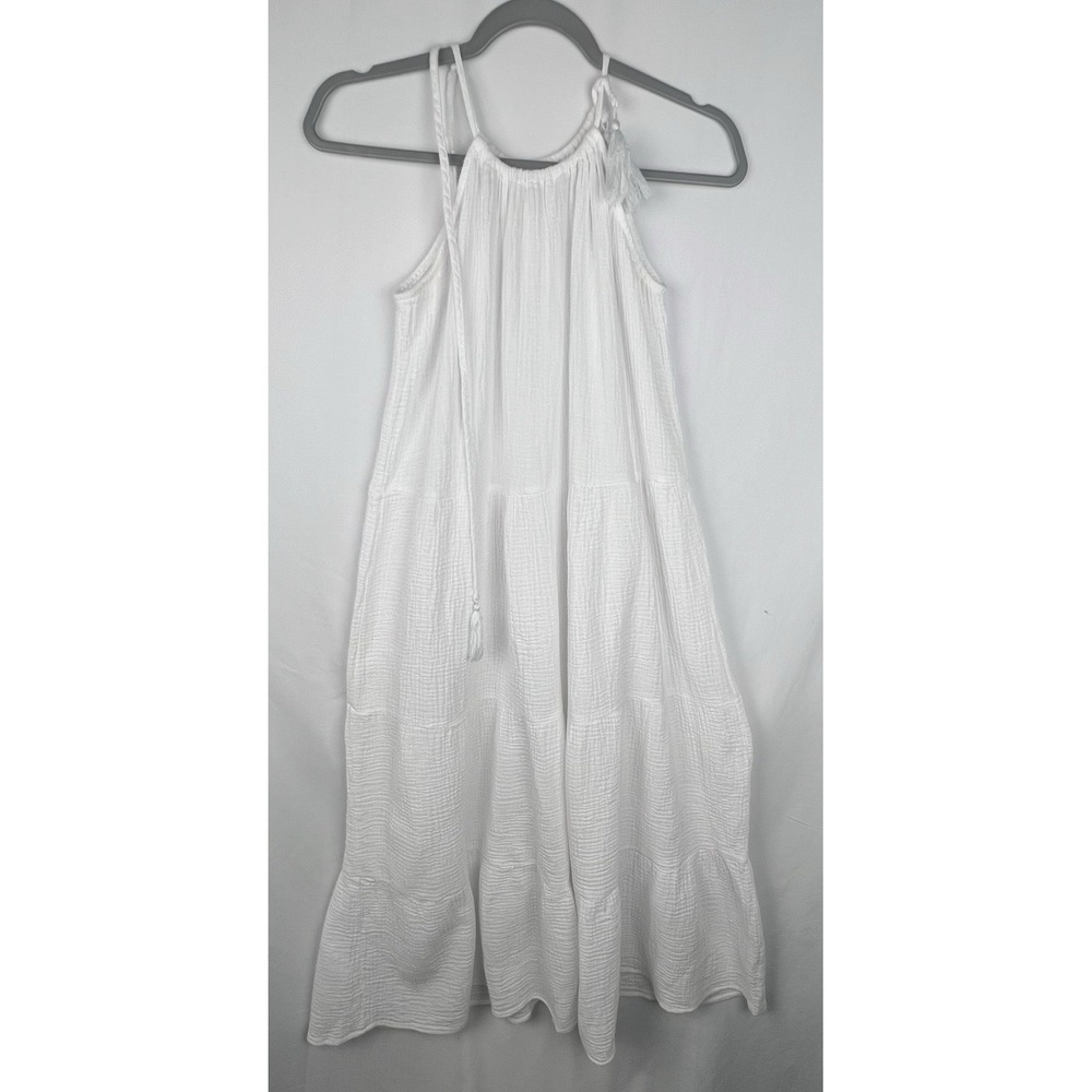 4Our Dreamers 100% Cotton Gauze Maxi Dress Women Large Tiered Tassel Tie Sleeves